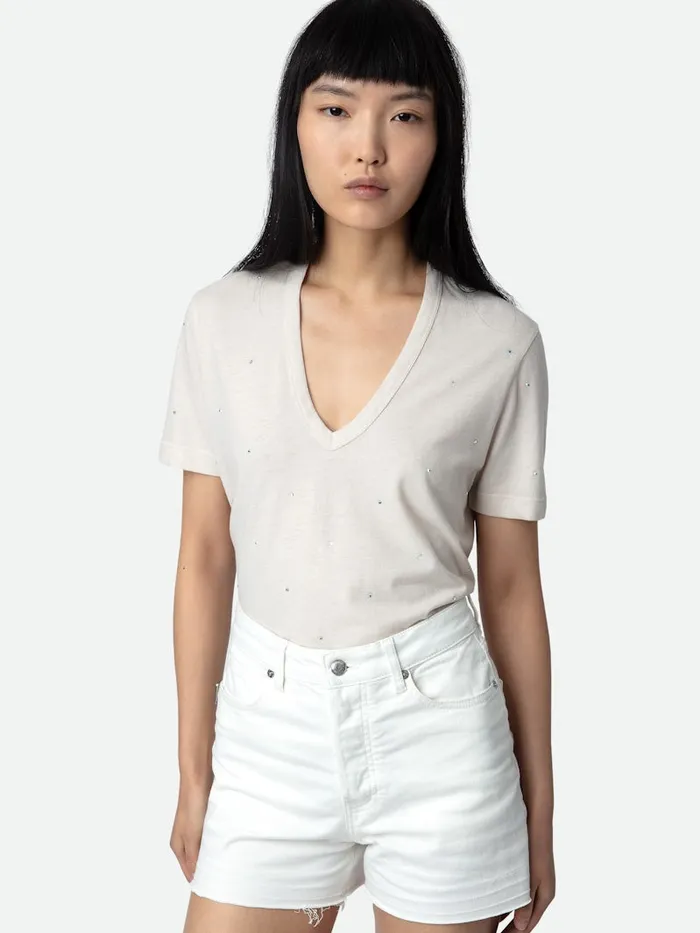 Women Zadig and Voltaire TShirts Wassa Diamant Tshirt Petale