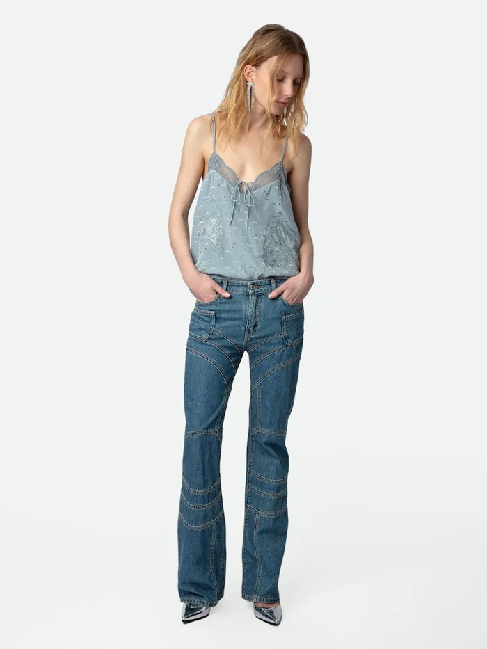 Women Zadig and Voltaire Tops and Shirts Capela Diamant Silk Jacquard Camisole Glacier