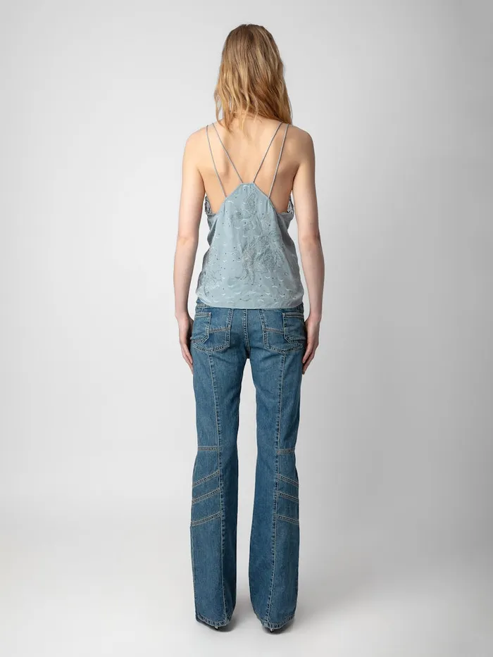 Women Zadig and Voltaire Tops and Shirts Capela Diamant Silk Jacquard Camisole Glacier