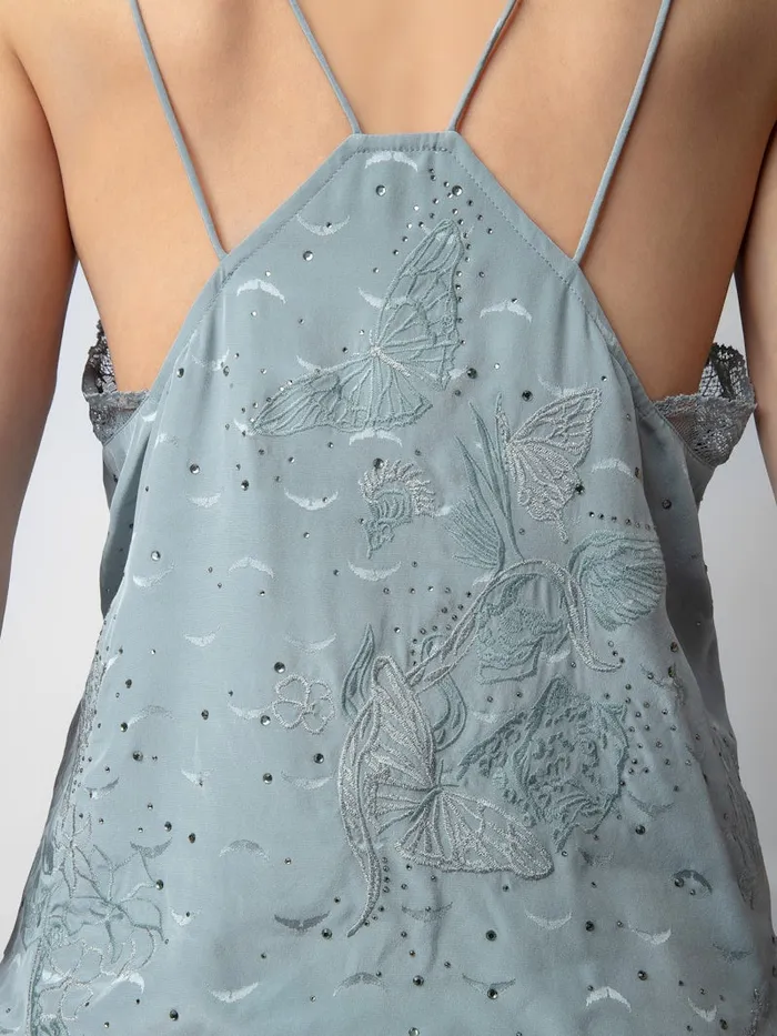 Women Zadig and Voltaire Tops and Shirts Capela Diamant Silk Jacquard Camisole Glacier