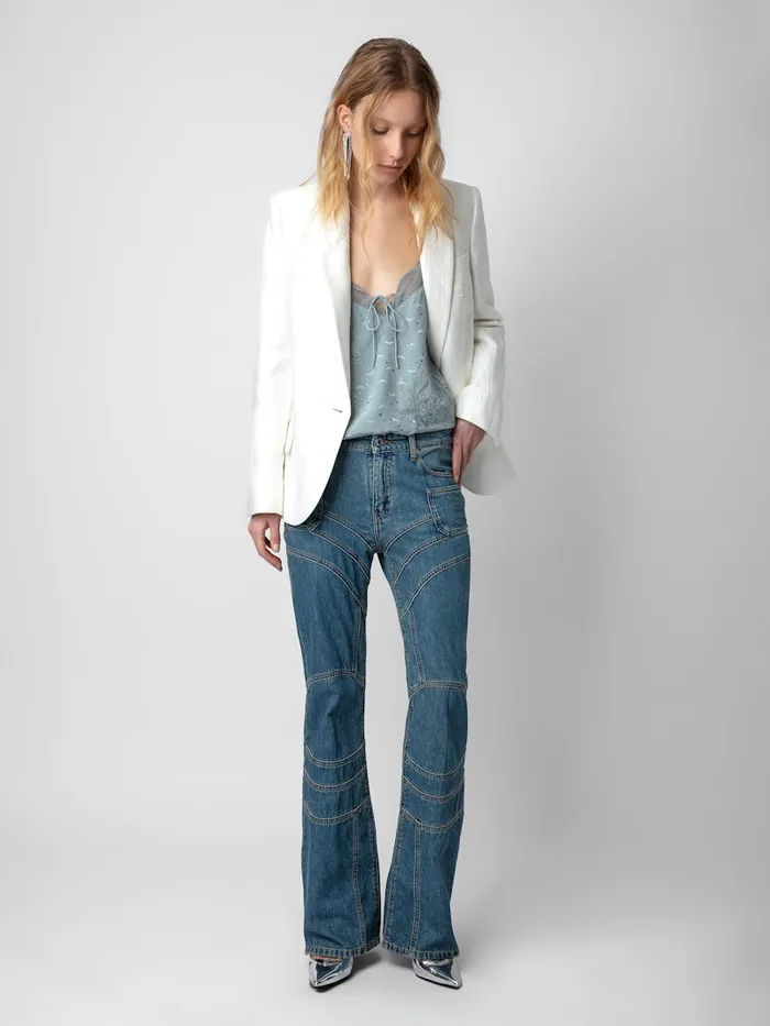 Women Zadig and Voltaire Tops and Shirts Capela Diamant Silk Jacquard Camisole Glacier
