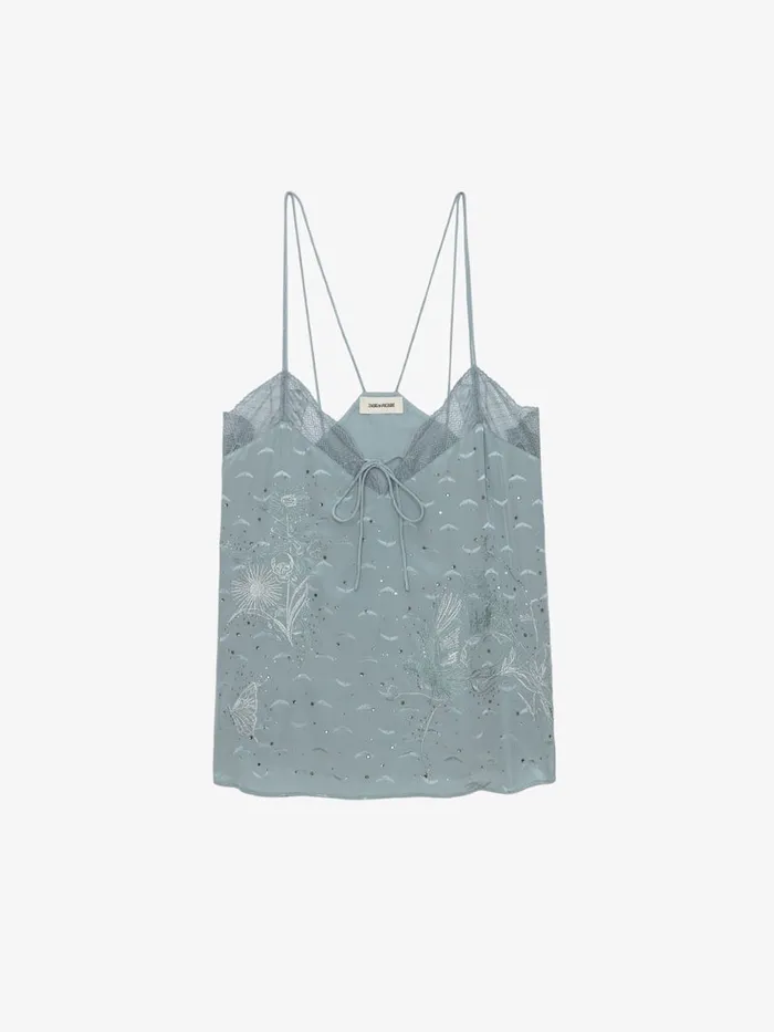 Women Zadig and Voltaire Tops and Shirts Capela Diamant Silk Jacquard Camisole Glacier