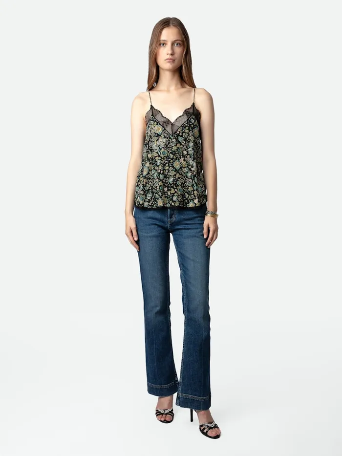 Women Zadig and Voltaire Tops and Shirts Christy Diamant Silk Camisole Black