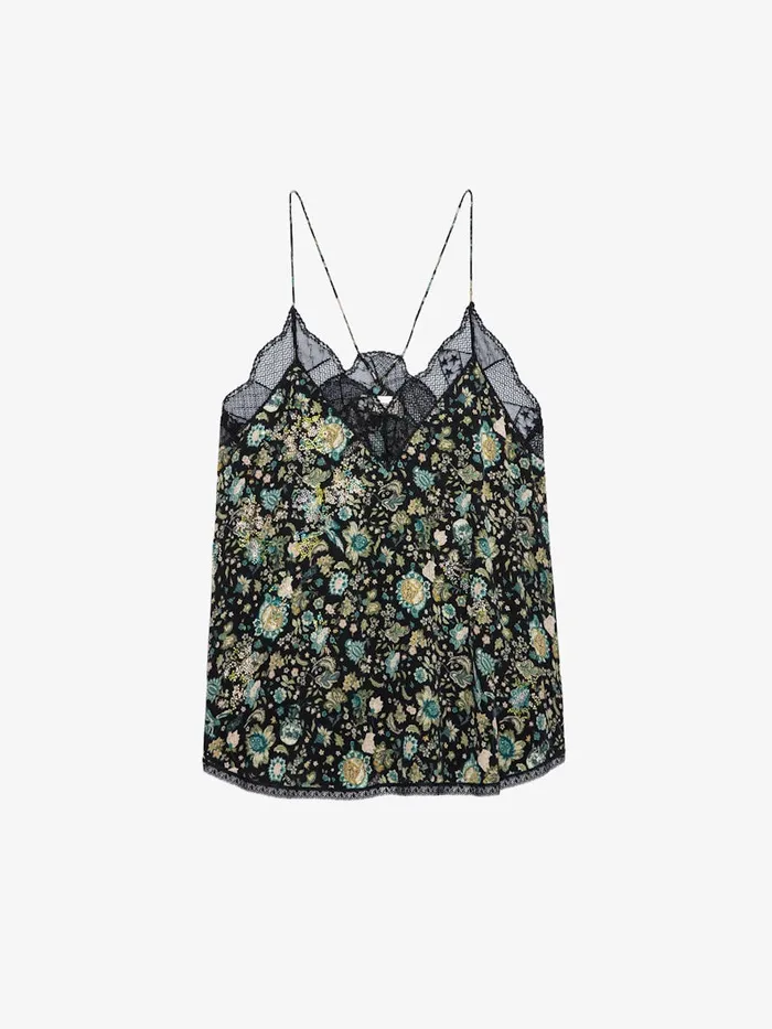 Women Zadig and Voltaire Tops and Shirts Christy Diamant Silk Camisole Black