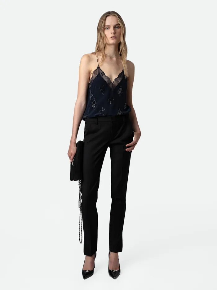 Women Zadig and Voltaire Tops and Shirts Christy Diamant Silk Camisole Encre