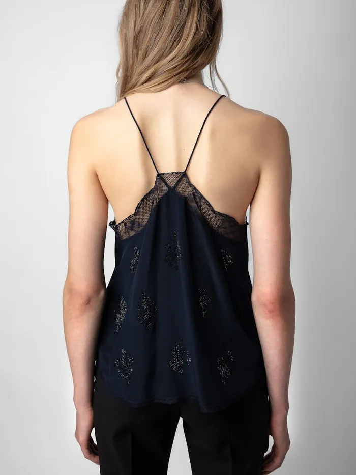 Women Zadig and Voltaire Tops and Shirts Christy Diamant Silk Camisole Encre