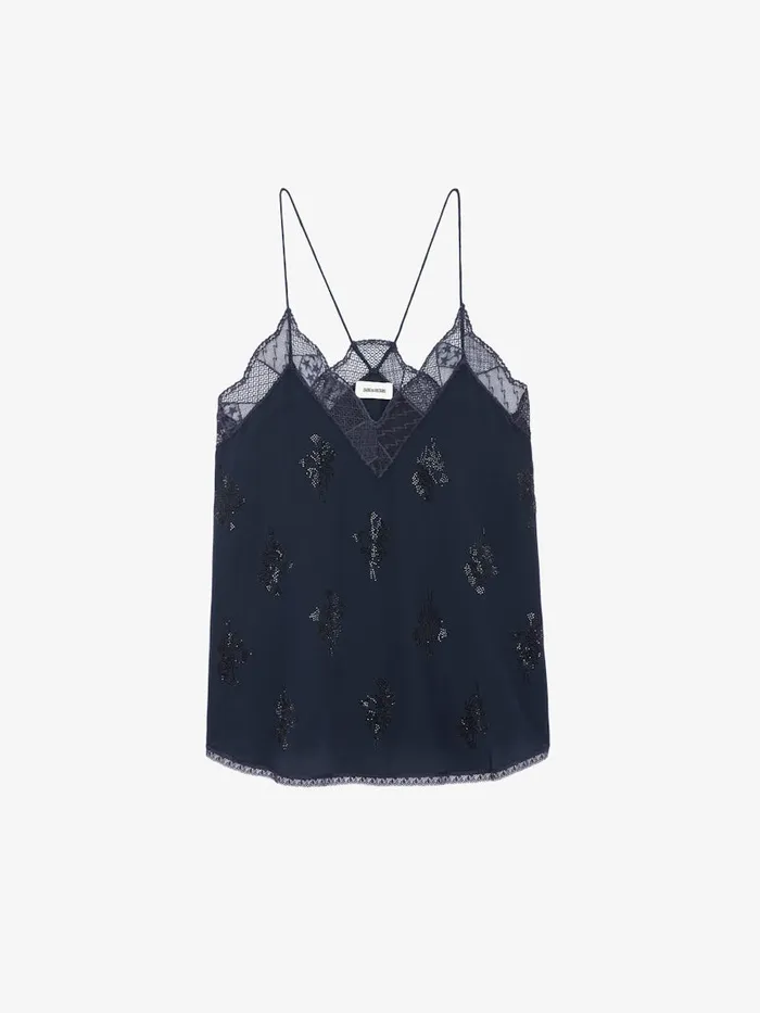 Women Zadig and Voltaire Tops and Shirts Christy Diamant Silk Camisole Encre