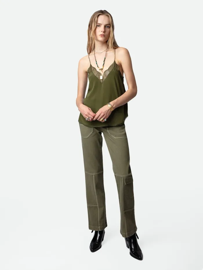 Women Zadig and Voltaire Tops and Shirts Christy Silk Camisole Dark Olive