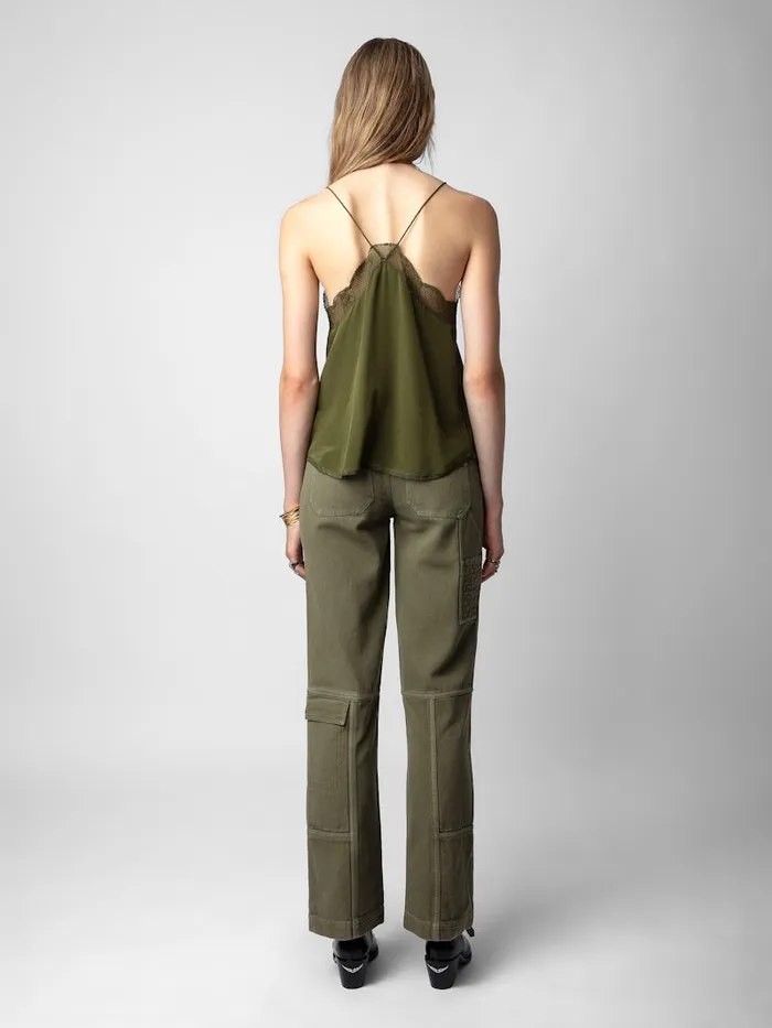 Women Zadig and Voltaire Tops and Shirts Christy Silk Camisole Dark Olive