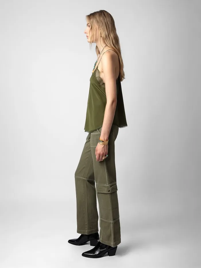 Women Zadig and Voltaire Tops and Shirts Christy Silk Camisole Dark Olive