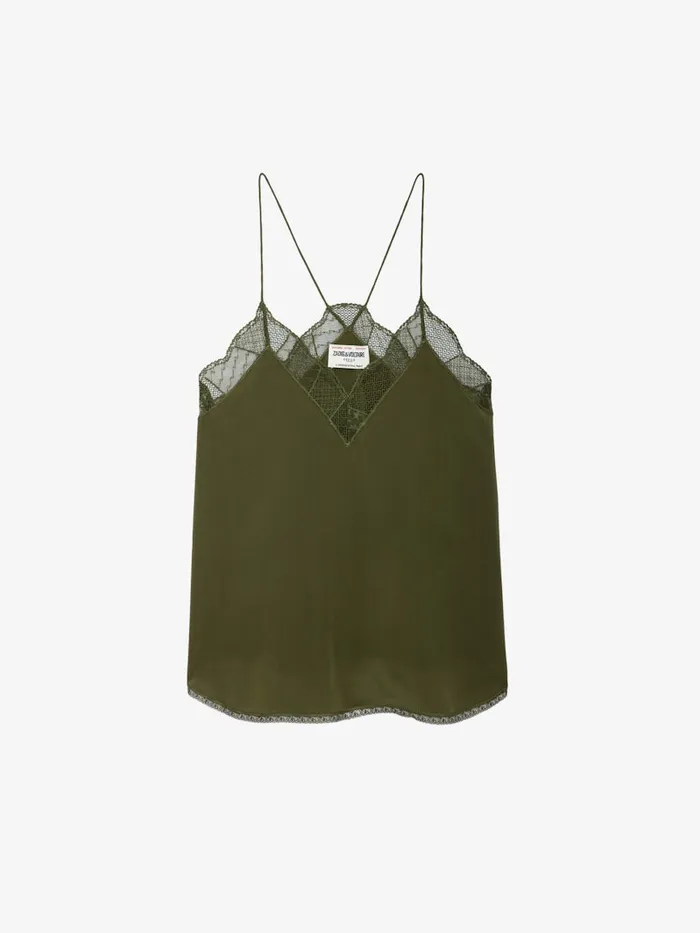 Women Zadig and Voltaire Tops and Shirts Christy Silk Camisole Dark Olive