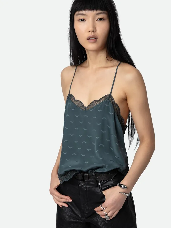 Women Zadig and Voltaire Tops and Shirts Claudy Silk Jacquard Camisole Nori