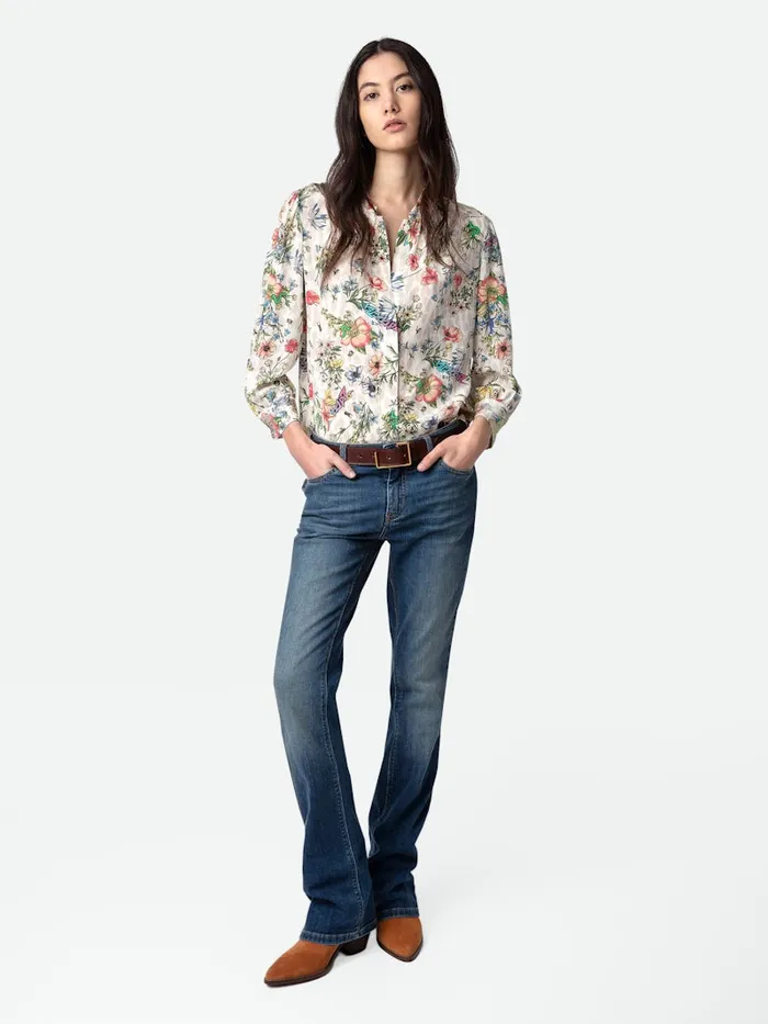 Women Zadig and Voltaire Tops and Shirts Tadeo Diamant Silk Blouse Vanille