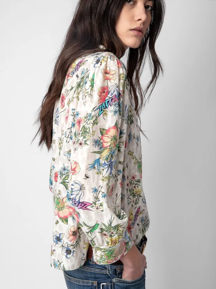 Women Zadig and Voltaire Tops and Shirts Tadeo Diamant Silk Blouse Vanille