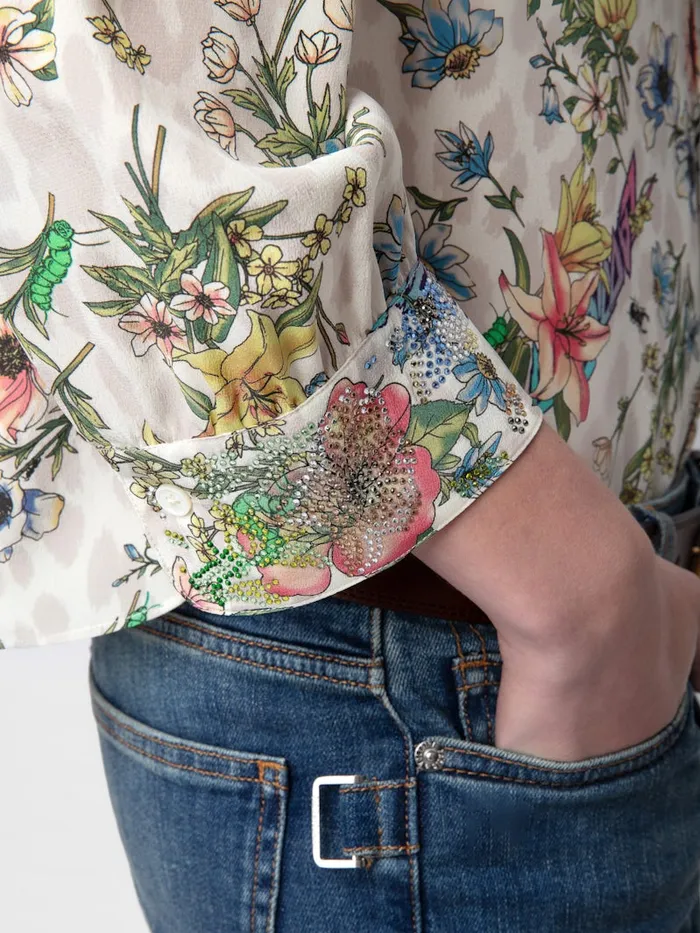 Women Zadig and Voltaire Tops and Shirts Tadeo Diamant Silk Blouse Vanille