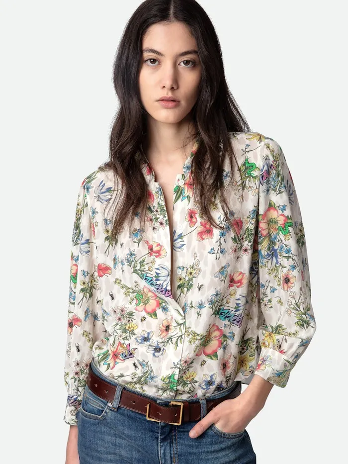 Women Zadig and Voltaire Tops and Shirts Tadeo Diamant Silk Blouse Vanille