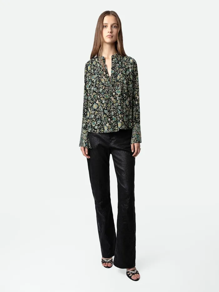 Women Zadig and Voltaire Tops and Shirts Taika Diamant Silk Blouse Black
