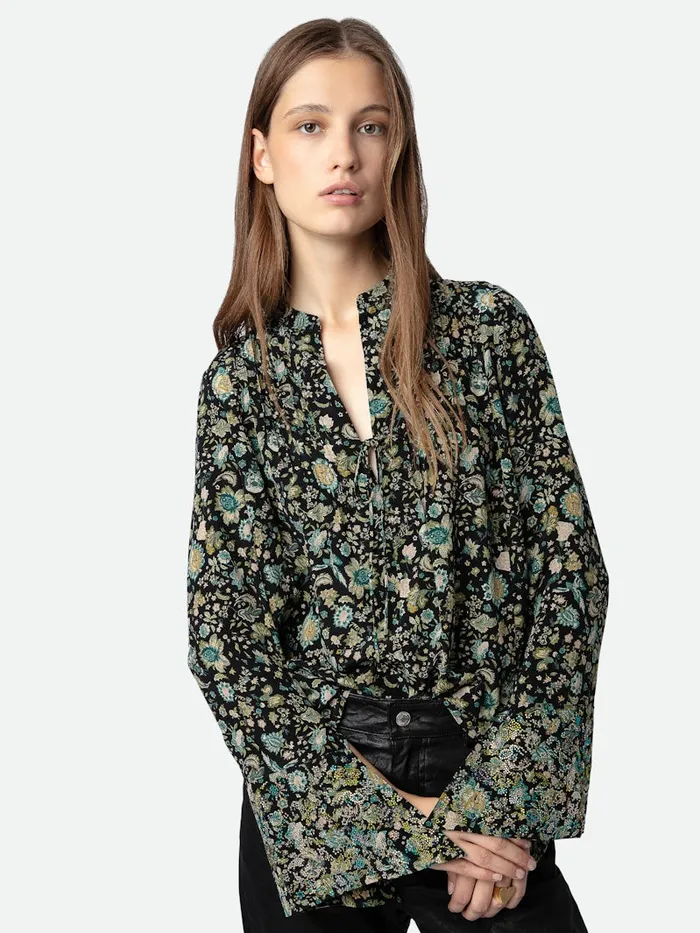 Women Zadig and Voltaire Tops and Shirts Taika Diamant Silk Blouse Black