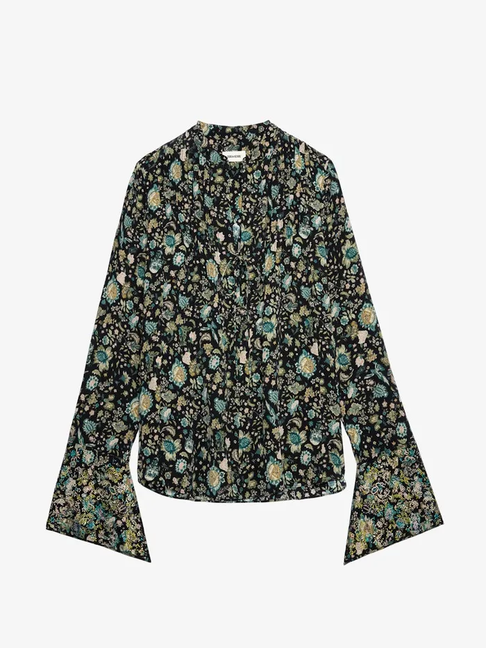 Women Zadig and Voltaire Tops and Shirts Taika Diamant Silk Blouse Black