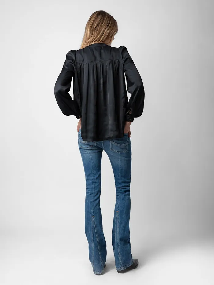Women Zadig and Voltaire Tops and Shirts Tchin Satin Blouse Black