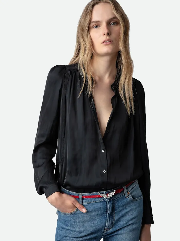 Women Zadig and Voltaire Tops and Shirts Tchin Satin Blouse Black