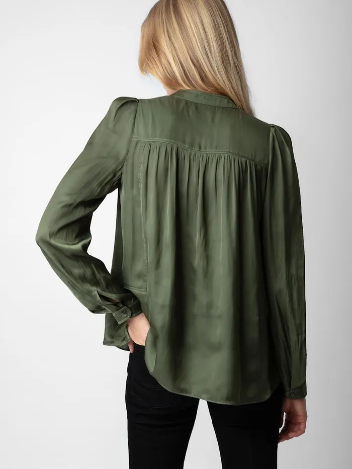 Women Zadig and Voltaire Tops and Shirts Tchin Satin Blouse Used Kaki