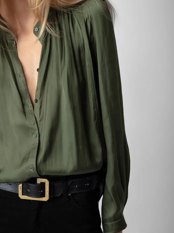 Women Zadig and Voltaire Tops and Shirts Tchin Satin Blouse Used Kaki