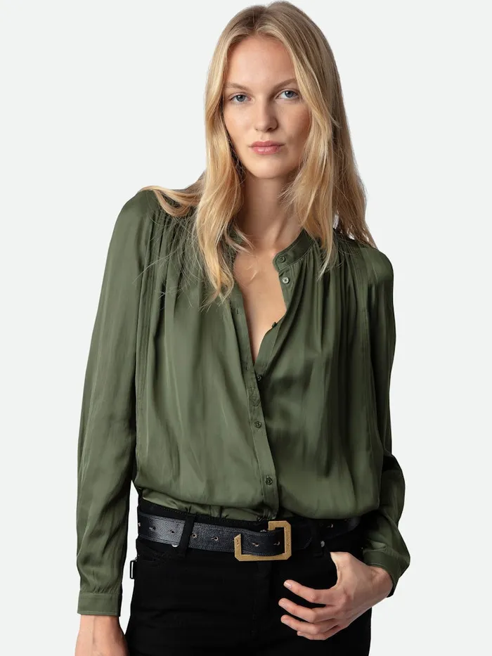 Women Zadig and Voltaire Tops and Shirts Tchin Satin Blouse Used Kaki