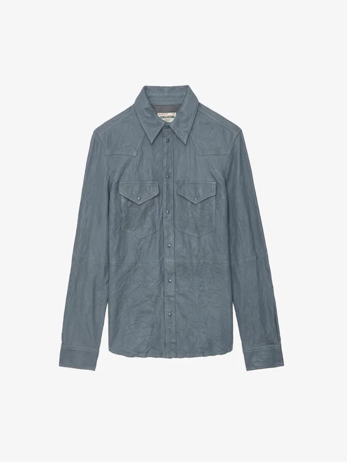 Women Zadig and Voltaire Tops and Shirts Thelma Crinkled Leather Shirt Light Blue