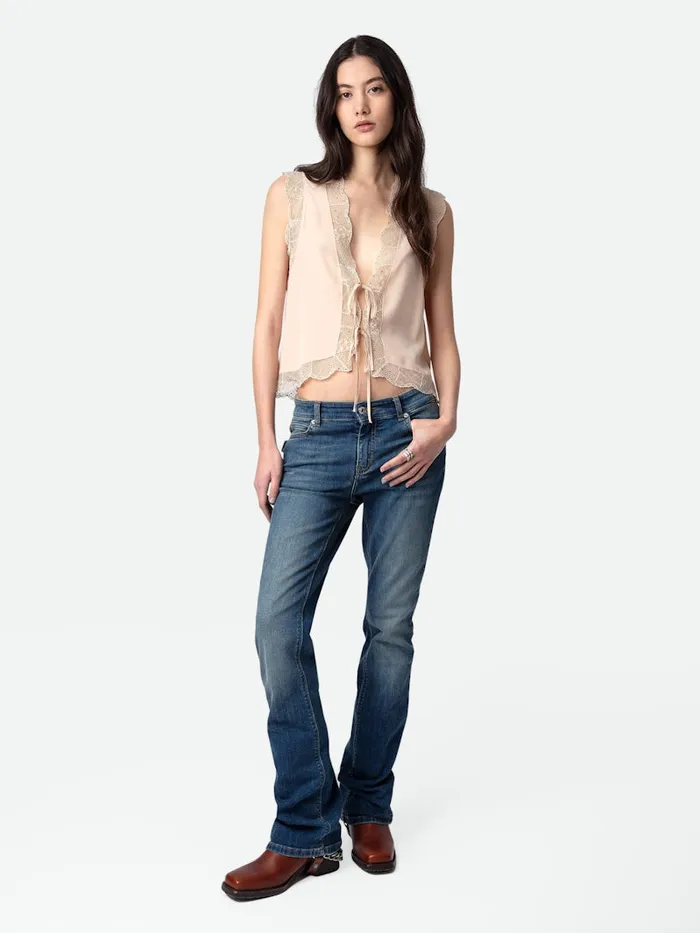 Women Zadig and Voltaire Tops and Shirts Topzy Diamant Silk Top Sorbet