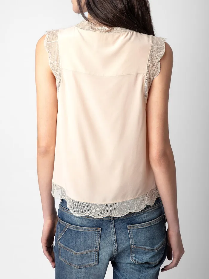 Women Zadig and Voltaire Tops and Shirts Topzy Diamant Silk Top Sorbet