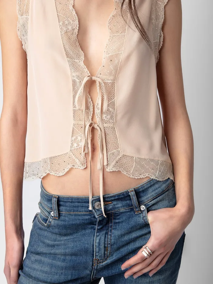 Women Zadig and Voltaire Tops and Shirts Topzy Diamant Silk Top Sorbet