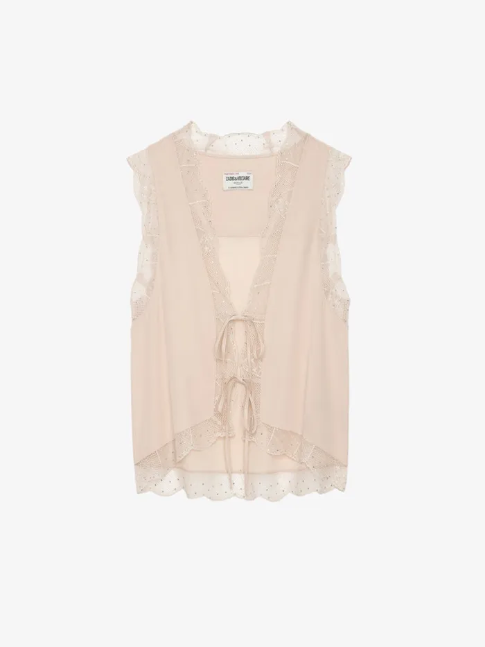 Women Zadig and Voltaire Tops and Shirts Topzy Diamant Silk Top Sorbet