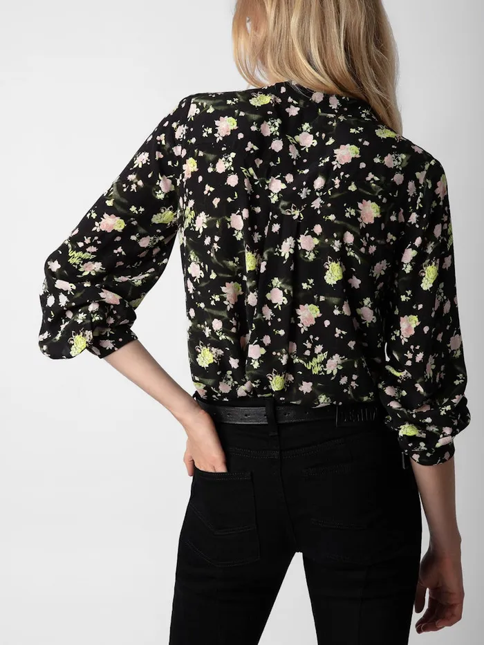 Women Zadig and Voltaire Tops and Shirts Twina Soft Crinkle Roses Shirt Black