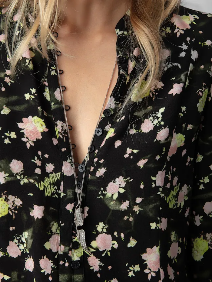 Women Zadig and Voltaire Tops and Shirts Twina Soft Crinkle Roses Shirt Black