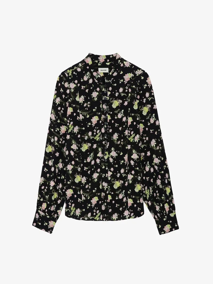 Women Zadig and Voltaire Tops and Shirts Twina Soft Crinkle Roses Shirt Black