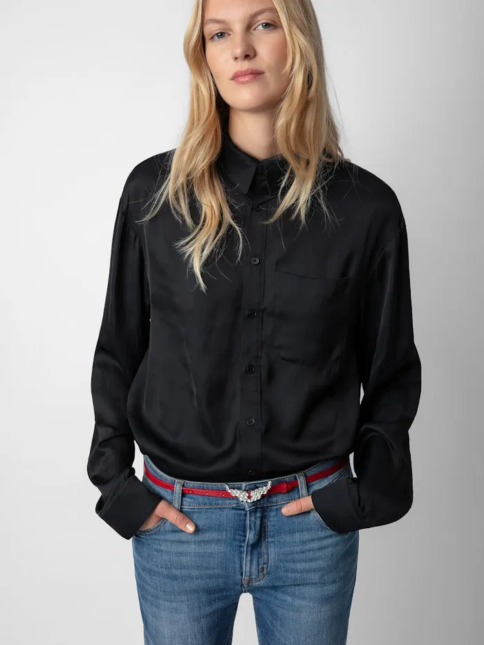 Women Zadig and Voltaire Tops and Shirts Tyrone Satin Shirt Black