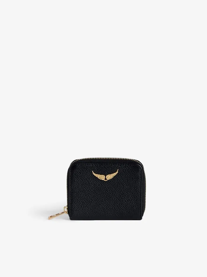 Women Zadig and Voltaire Wallets and Leather Goods Mini ZV Coin Purse Noir Gold Women Zadig and Voltaire Wallets and Leather Goods Mini ZV Coin Purse Noir Gold