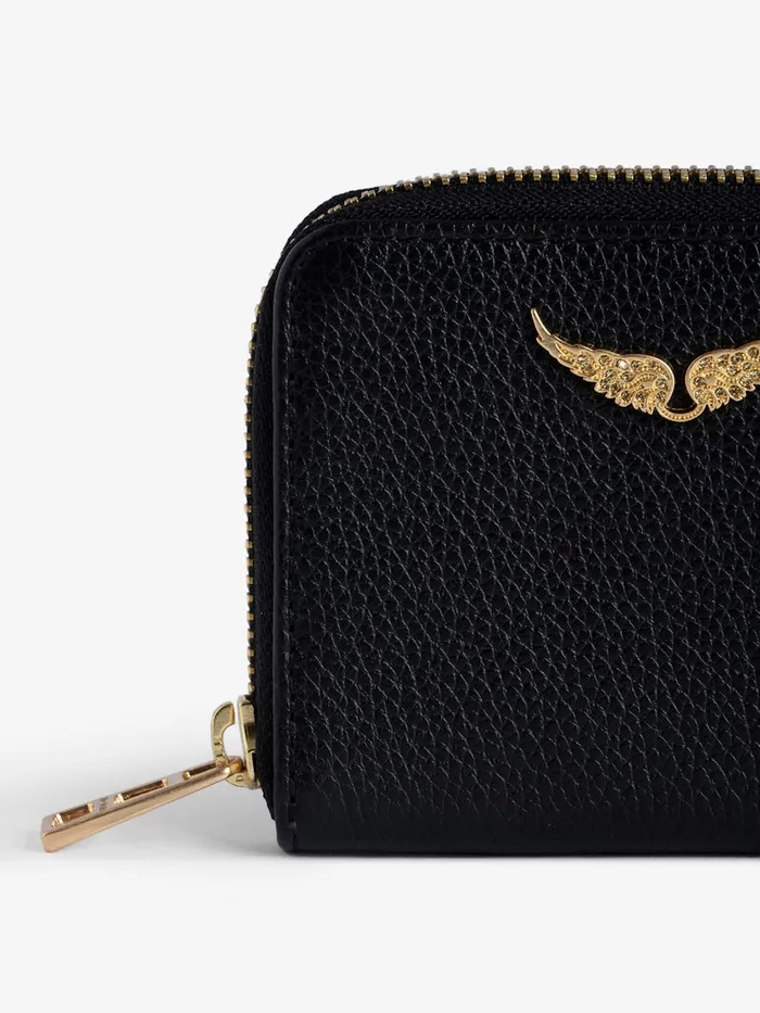 Women Zadig and Voltaire Wallets and Leather Goods Mini ZV Coin Purse Noir Gold