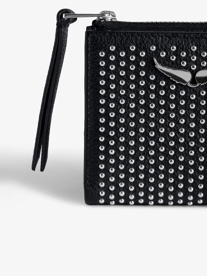 Women Zadig and Voltaire Wallets and Leather Goods ZV Fold Dotted Swiss Coin Purse Black