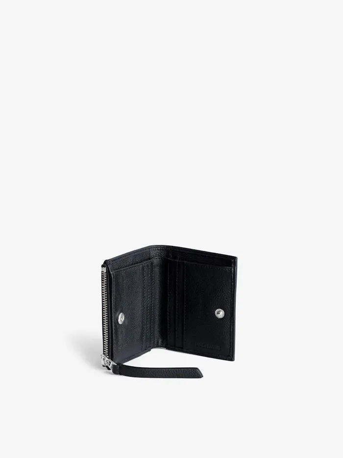 Women Zadig and Voltaire Wallets and Leather Goods ZV Fold Dotted Swiss Coin Purse Black