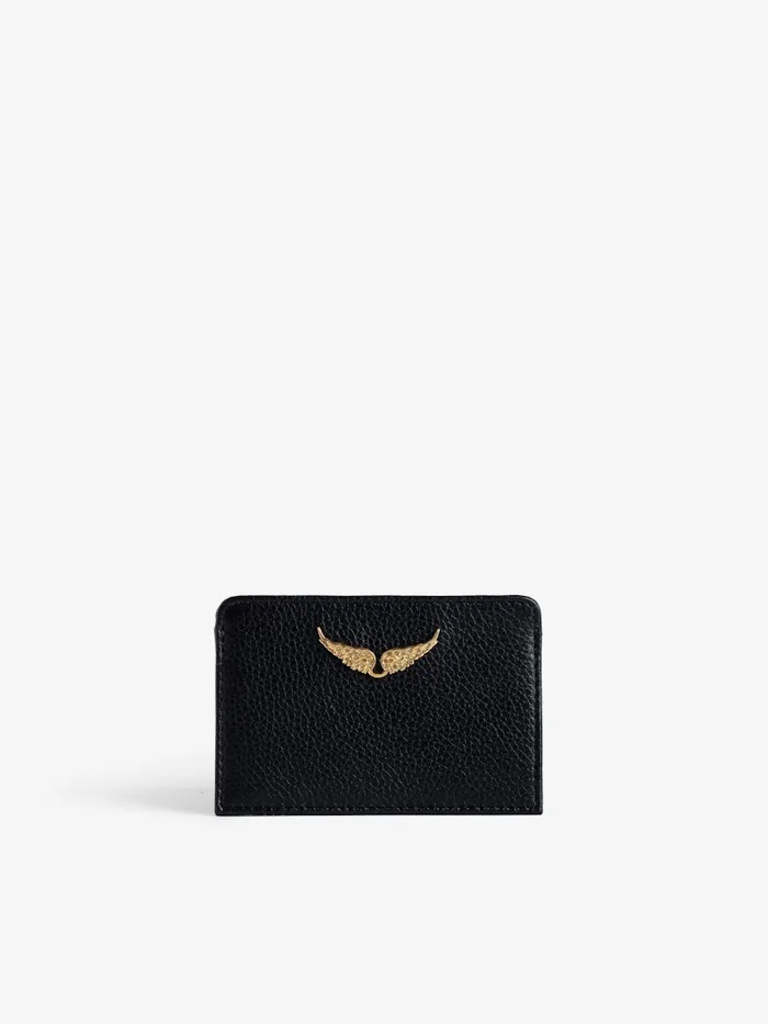 Women Zadig and Voltaire Wallets and Leather Goods ZV Pass Card Holder Noir Gold Women Zadig and Voltaire Wallets and Leather Goods ZV Pass Card Holder Noir Gold