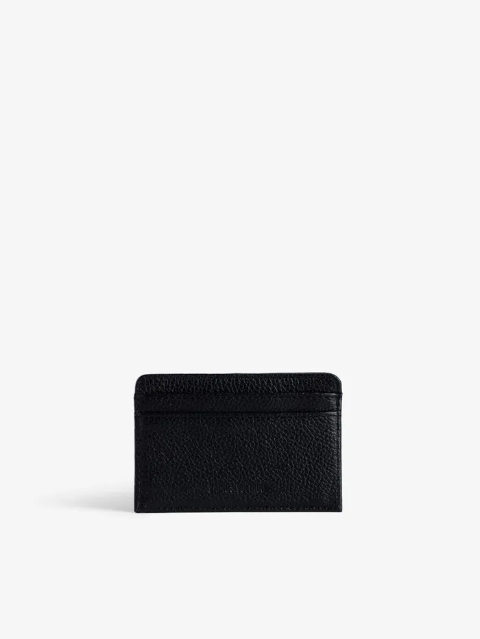 Women Zadig and Voltaire Wallets and Leather Goods ZV Pass Card Holder Noir Gold