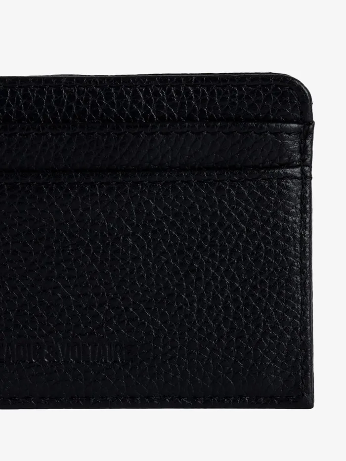 Women Zadig and Voltaire Wallets and Leather Goods ZV Pass Card Holder Noir Gold