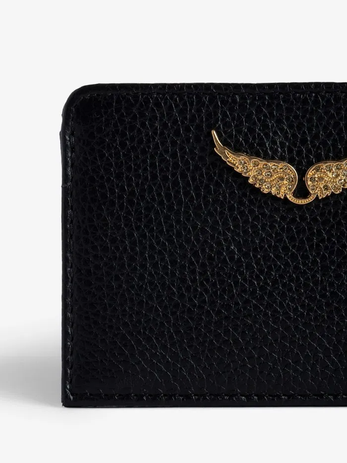 Women Zadig and Voltaire Wallets and Leather Goods ZV Pass Card Holder Noir Gold