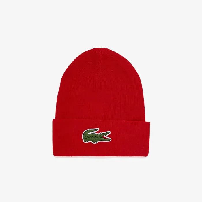 Wool Blend Knit Cap Red Mens Lacoste Caps and Hats Popular