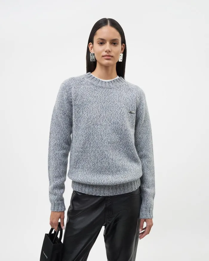 Wool Crewneck Melange Blue WomenMen Filling Pieces Hoodies and Sweatshirts