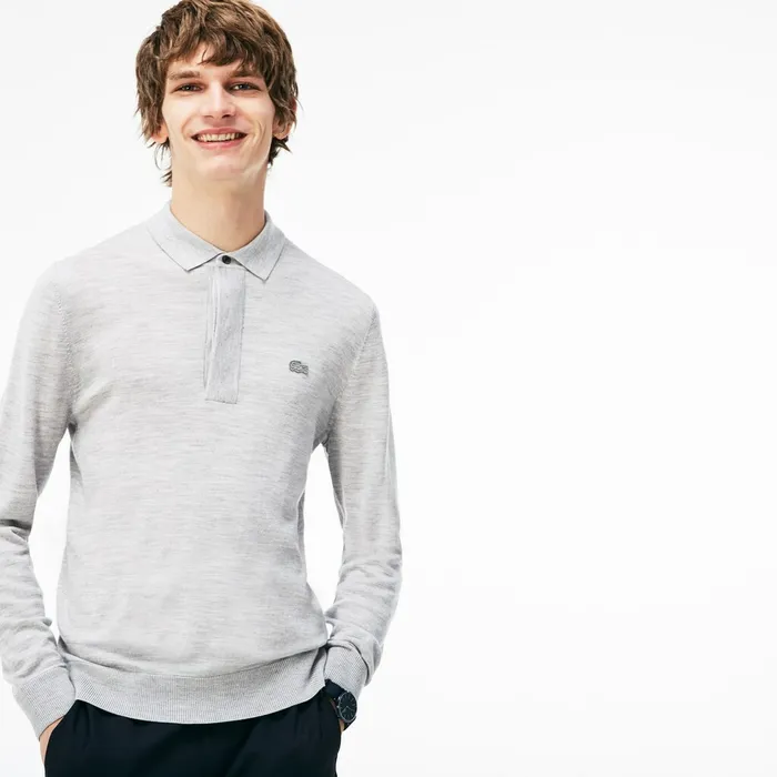 Wool Jersey Sweater Grey Mens Lacoste Sweaters Online Store