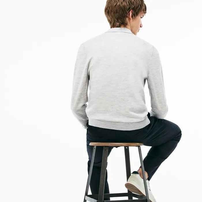 Wool Jersey Sweater Grey Mens Lacoste Sweaters Online Store