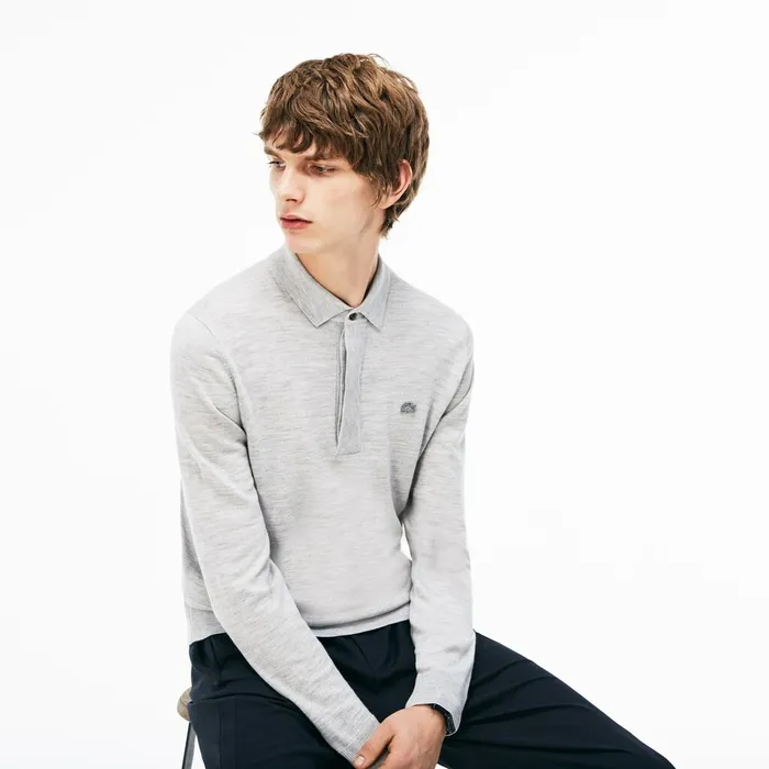Wool Jersey Sweater Grey Mens Lacoste Sweaters Online Store
